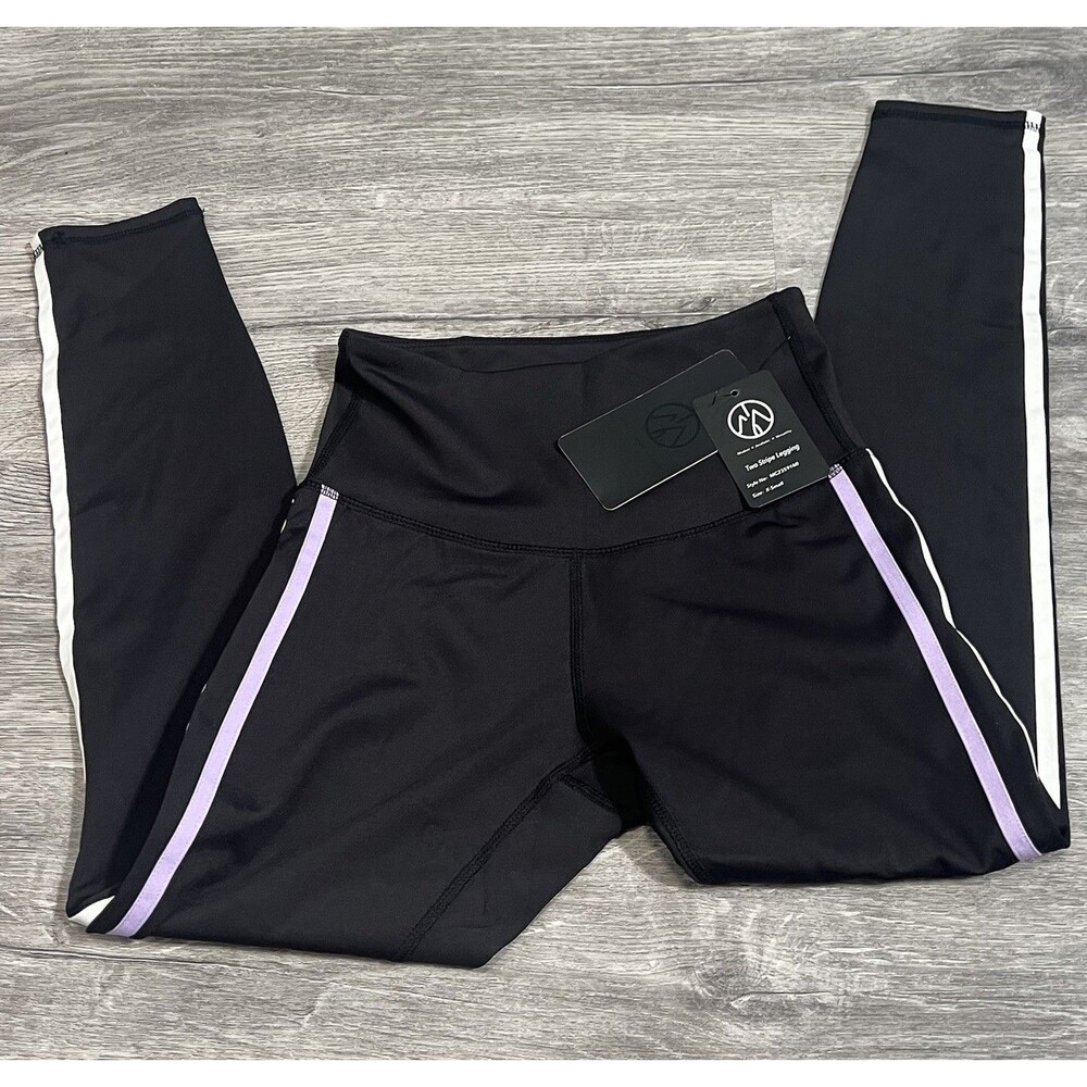 Move Theology black two stripe lilac‎ white Legging Black 7/8 Stretch NWT XS